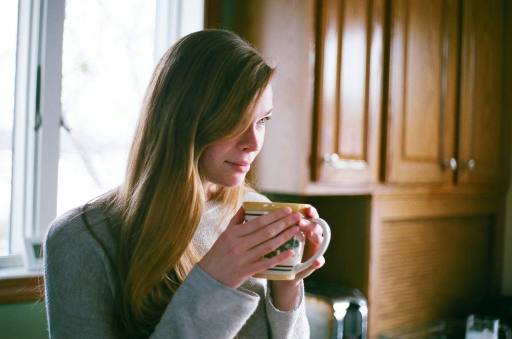 At ease at home with morning coffee